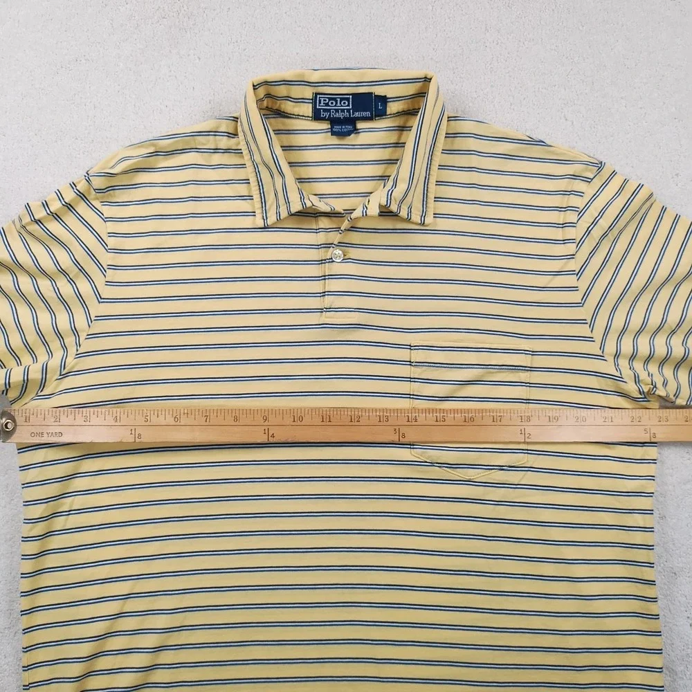 Vintage Polo Ralph Lauren Shirt Men's Large Yellow Striped S/S Casual Pony 90's
